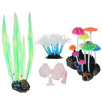 4pcs Glowing Aquarium Decorations Artificial Simulation Beautiful Silicone Fish Tank PlantNumber 6