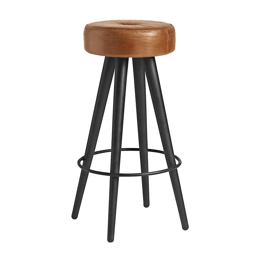 Tanu Stool - Black Metal Frame - Bruciato Tan Leather.