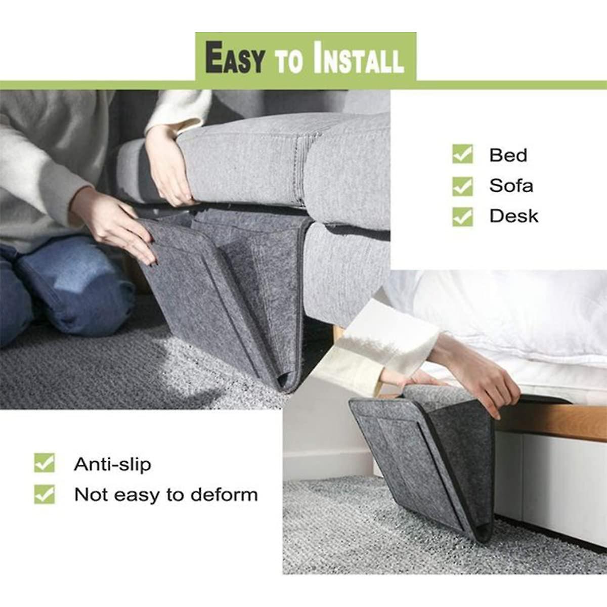 Bedside Felt Storage Bag with Pockets Bed Sofa Desk Hanging Organizer for Phone Magazines Tablets Remotes