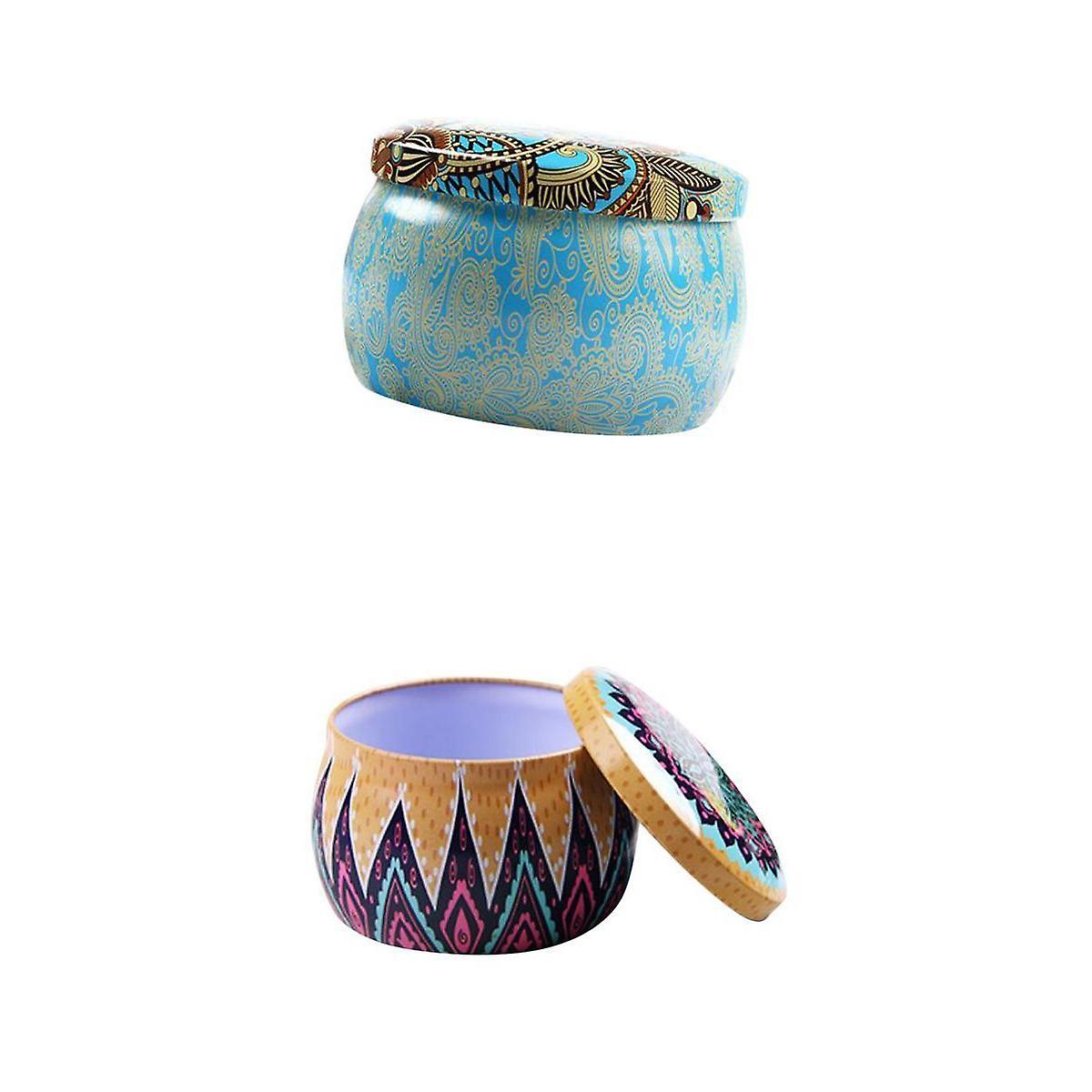 2Pcs Tinplate Bohemia Box Cookies Baking Candy Storage Jar Wrapping Glass