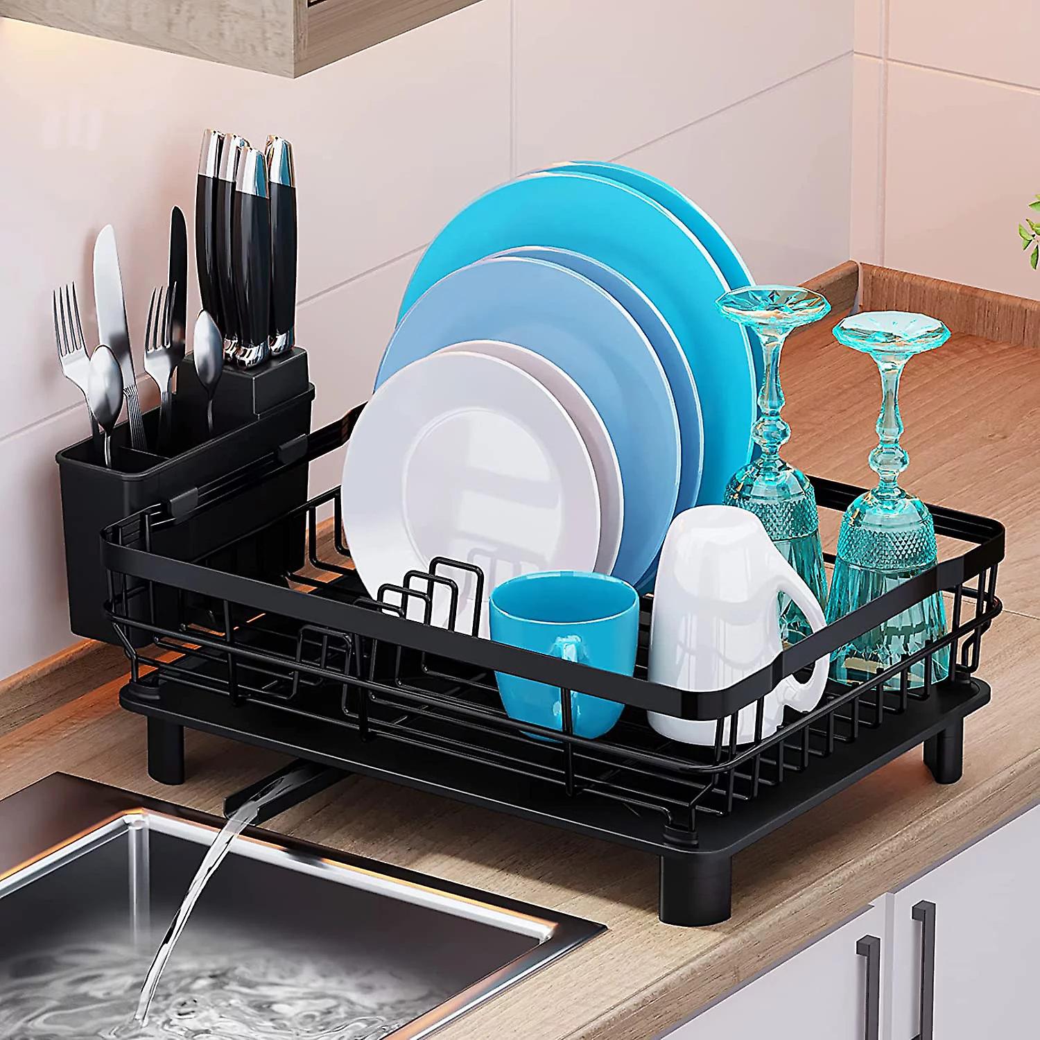 Dish Drying Rack Set for Kitchen Counter with Drainboard Dish Rack Swivel Spout