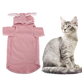 Pet Cat Small Dog Costumes Rabbit Ear Shape Clothes Keep Warm hooded design for Autumn and Winterpink XL