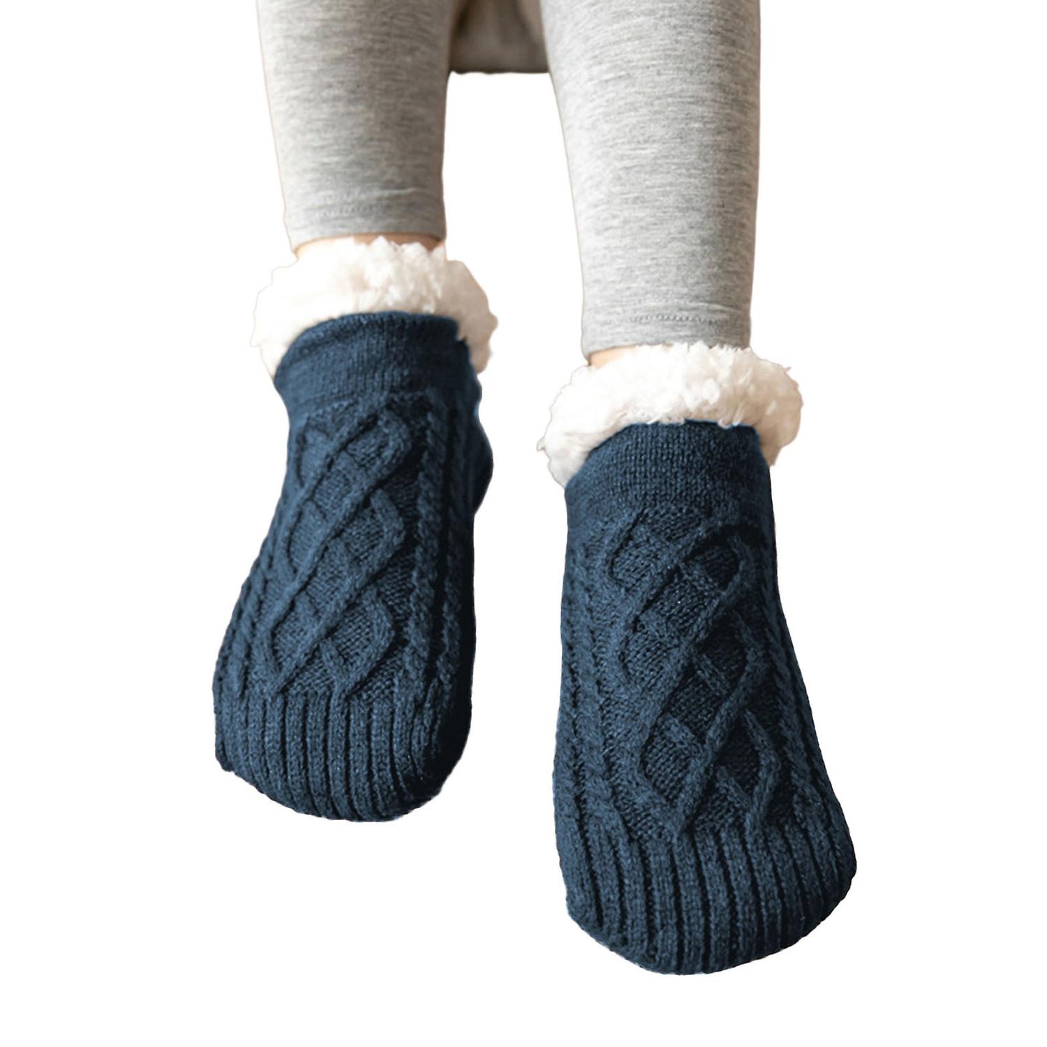 1 Pair Unisex Thermal Socks Plush Lining Solid Color Thickened Socks Autumn Winter Stretchy Non Slip