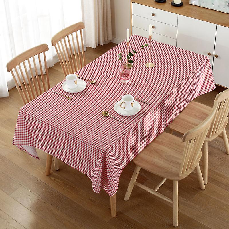 Hg-191 Red Plaid Rectangular Tablecloth Cotton Linen Fabric Table Cloth