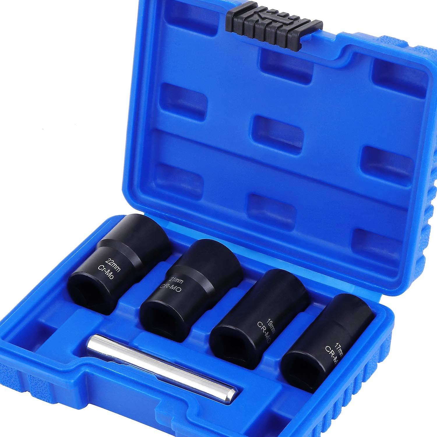 5 Piece Twist Socket Set, 1/2" Damaged Bolt Extractor for Removing 17mm, 19mm, 21mm and 22mm Wheel Lock Nuts