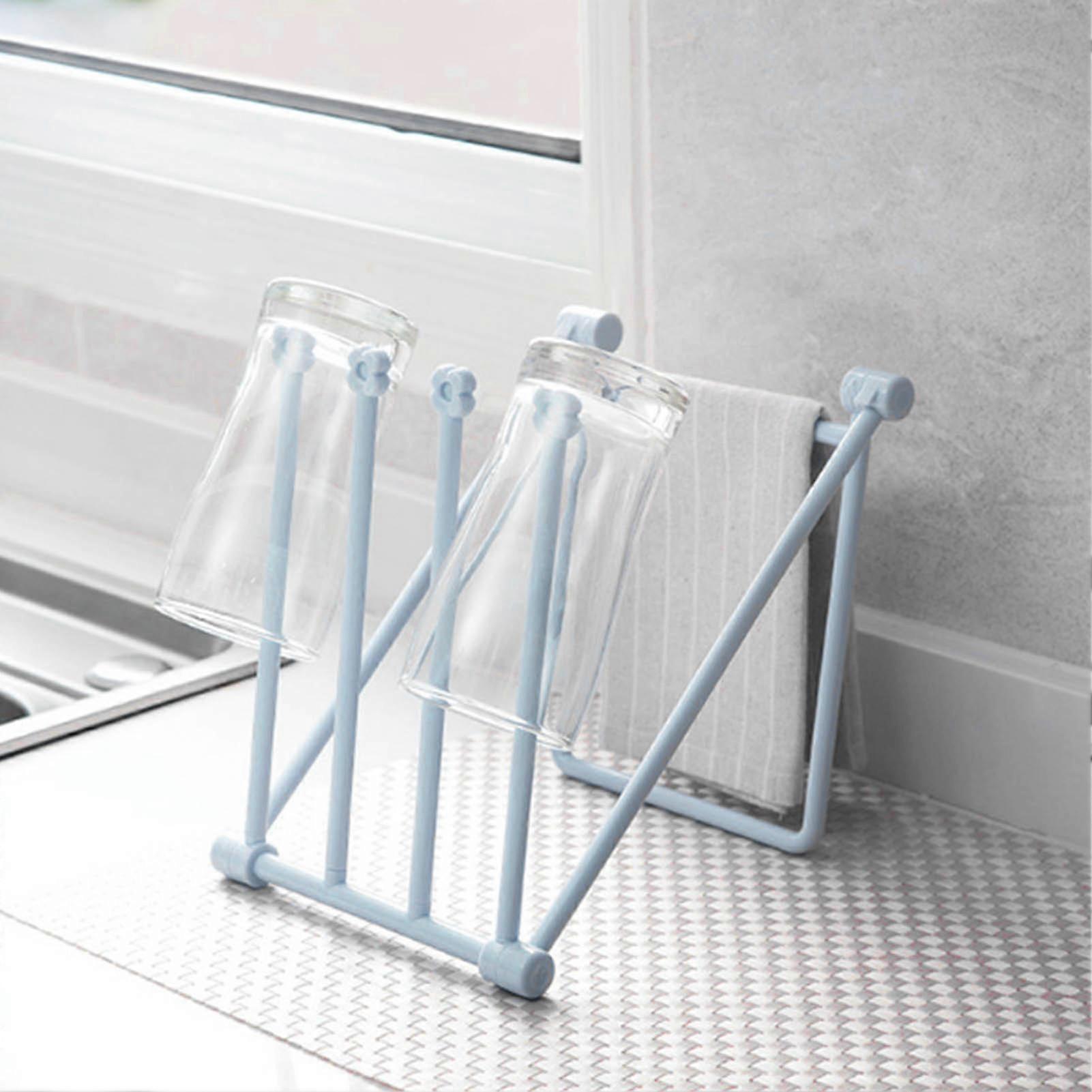 Countertop Dishcloth Drying Rack 4 Arms Folding Towel Stand Blue