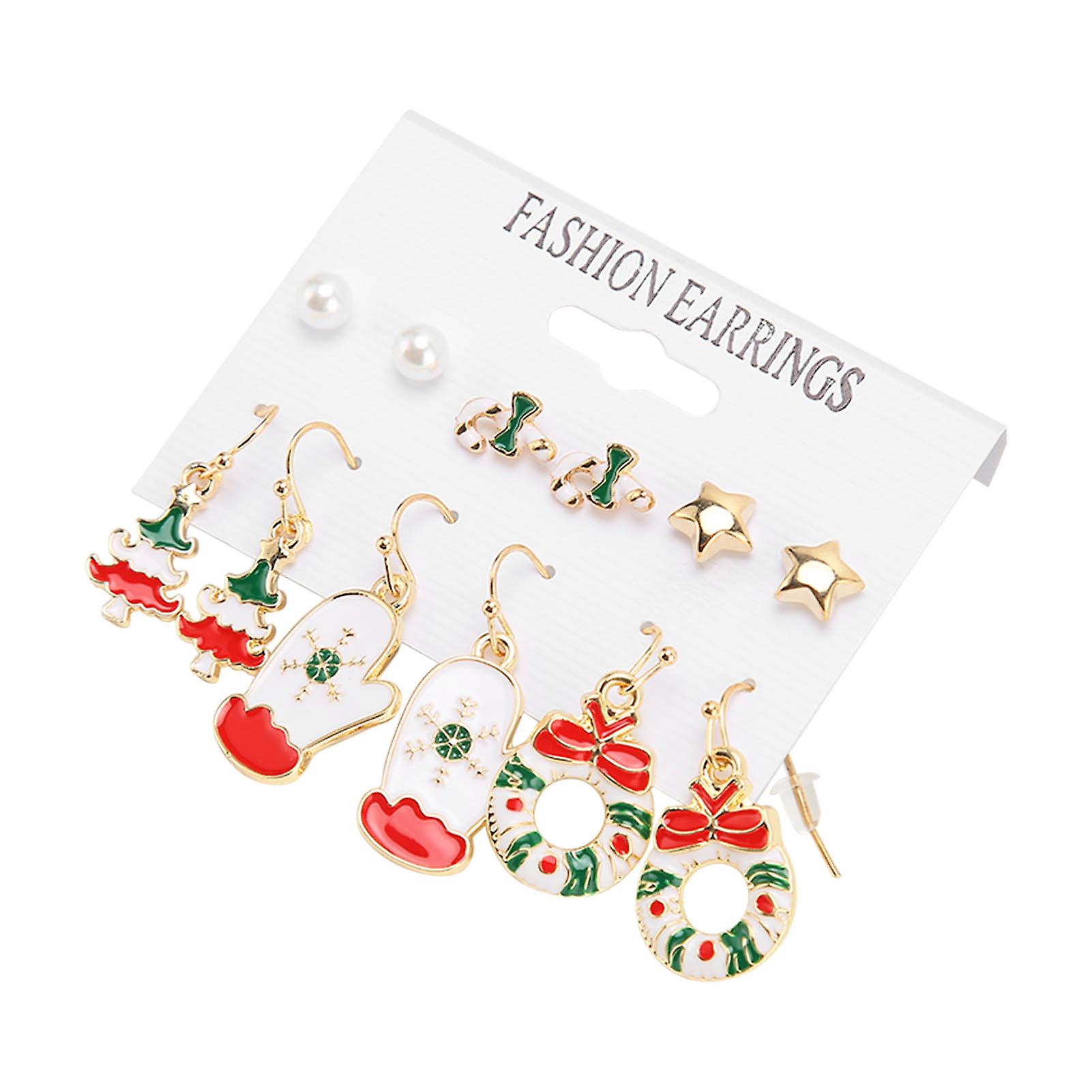 GPB 6 Pair Christmas Earrings Set for Girls Fashionable Lightweight Alloy Christmas Tree Earrings for Party Daily