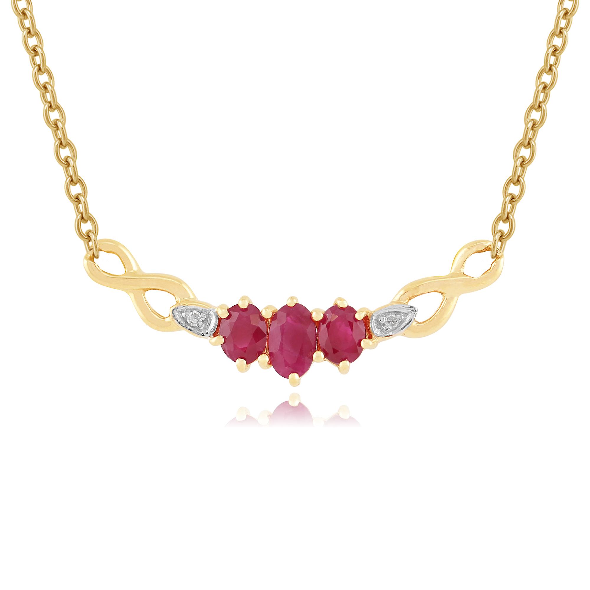 Classic Oval Ruby & Diamond Necklace in 9ct Yellow Gold 10408