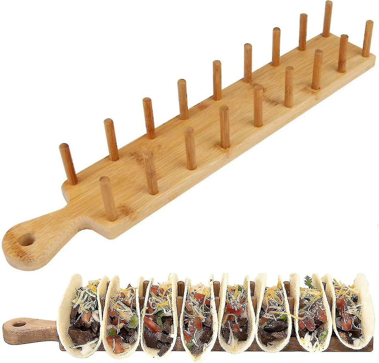 Taco Holder Stand, Bamboo Taco Holder Stand Tray Rack Holds Up To 8 Tacos Each, For Serving Up Tacos