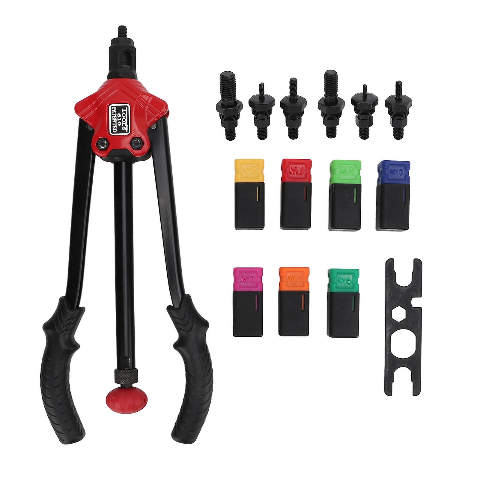 14in Universal Rivet Nut Tool Professional Rivet Nut Setter Kit Metal Hand Blind Riveter with 6 Mandrels