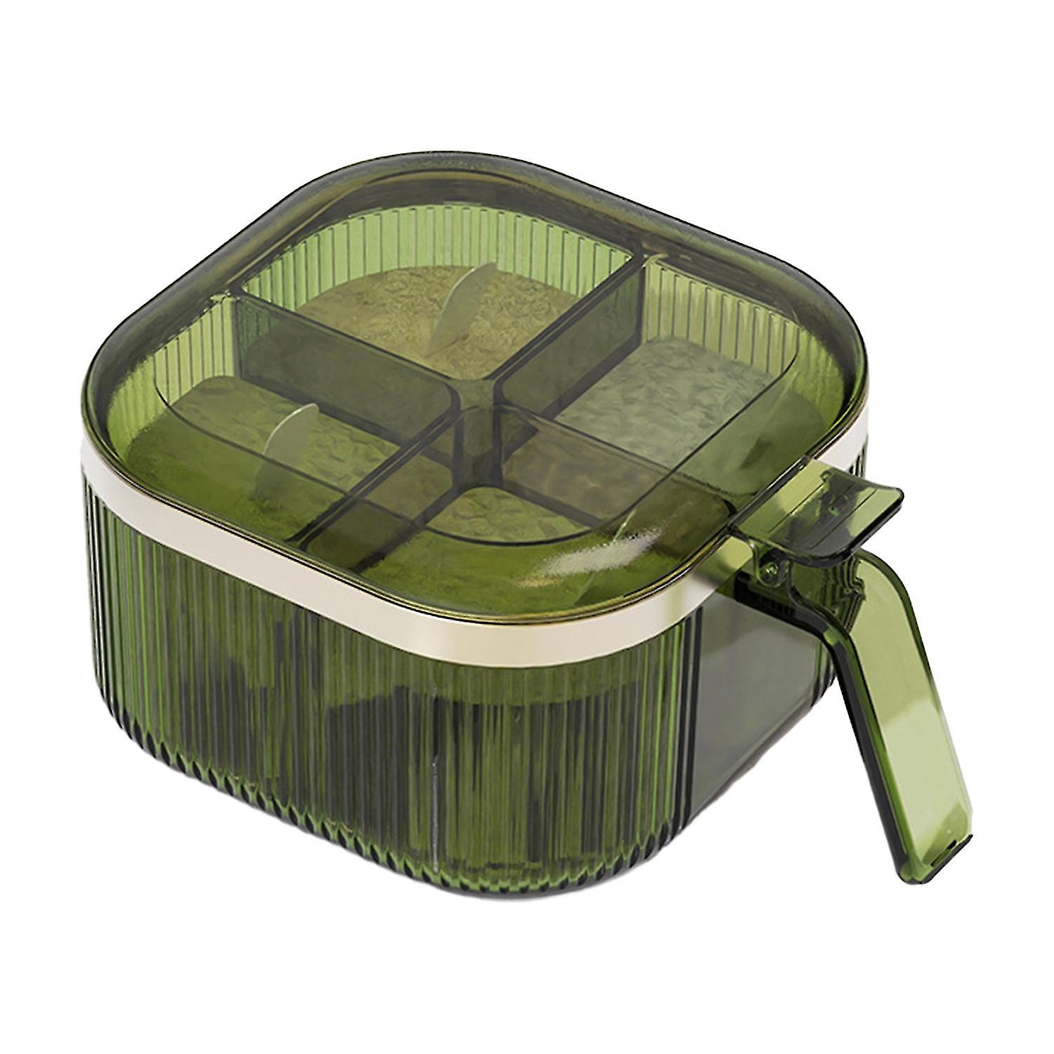 Seasoning Box Transparent Four Grids Good Sealing Dustproof Handle Storage Thick Material Sugar Salt