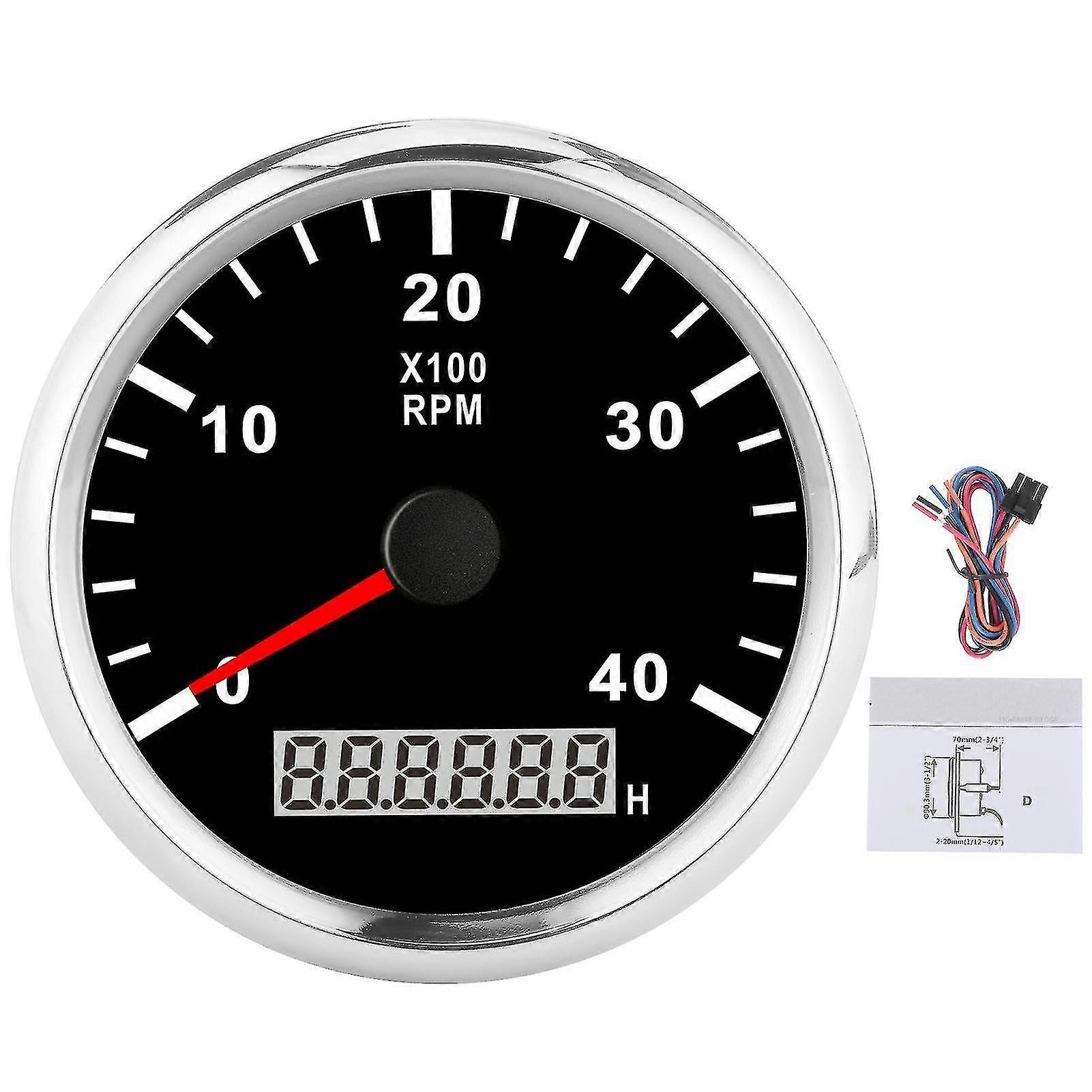 85Mm pointed boat tachometer lcd digital 4000rpm with red backlight ip67 waterproof 12v/24vblack dial silver cover