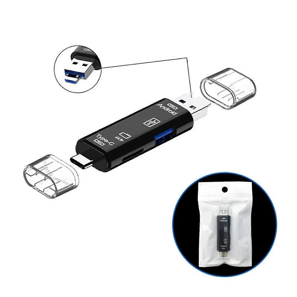 3-In-1 Card Reader with OTG Function Support USB 2.0 /Type C/USB Function Micro-USB Memory Card Black