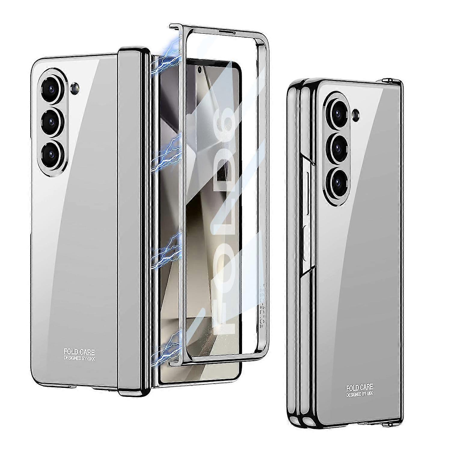 Transparent Plating Case for Samsung Galaxy Z Fold 6 with Screen Protector and Magnetic Hinge Protec
