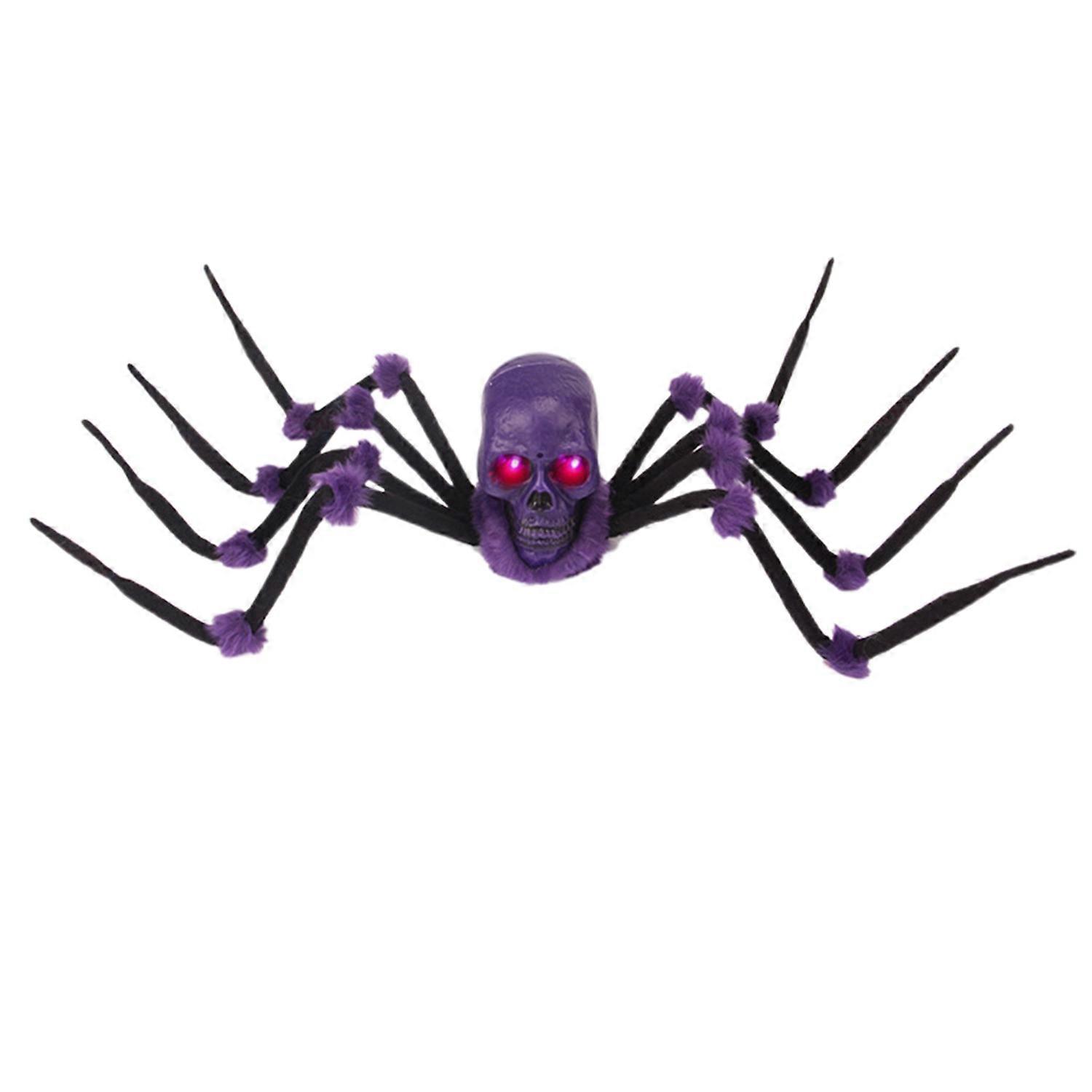 Halloween Skull Spider Decoration Plastic Skeleton Head Spider Ornament with Light Up Eyes for