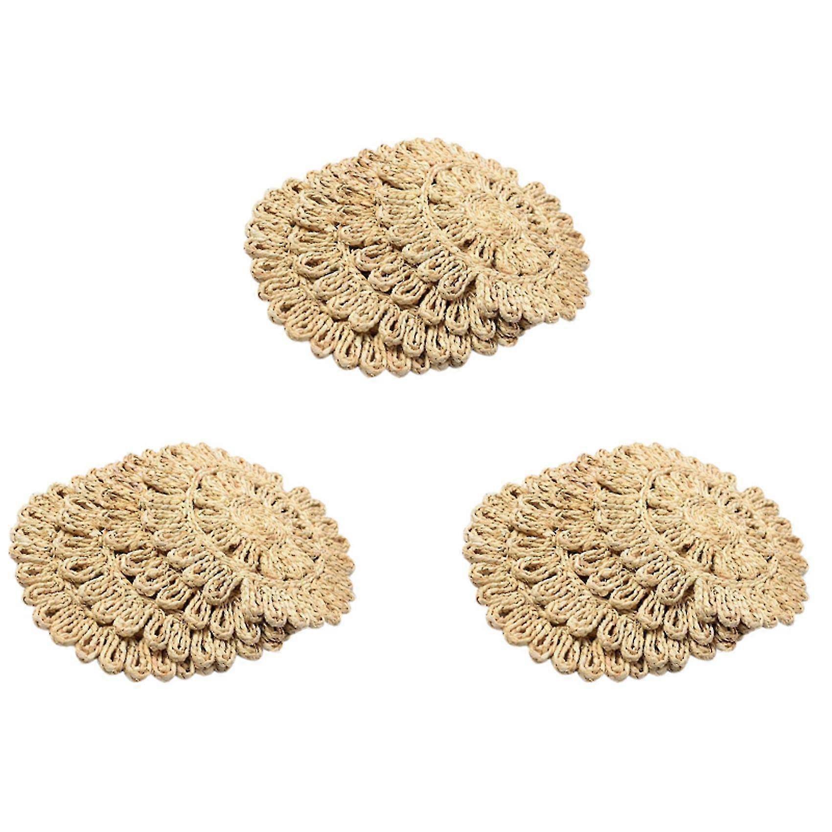 12x Round Woven Placemat For Dining Table,natural Braided Rattan Tablemat Hollow Wicker Plates