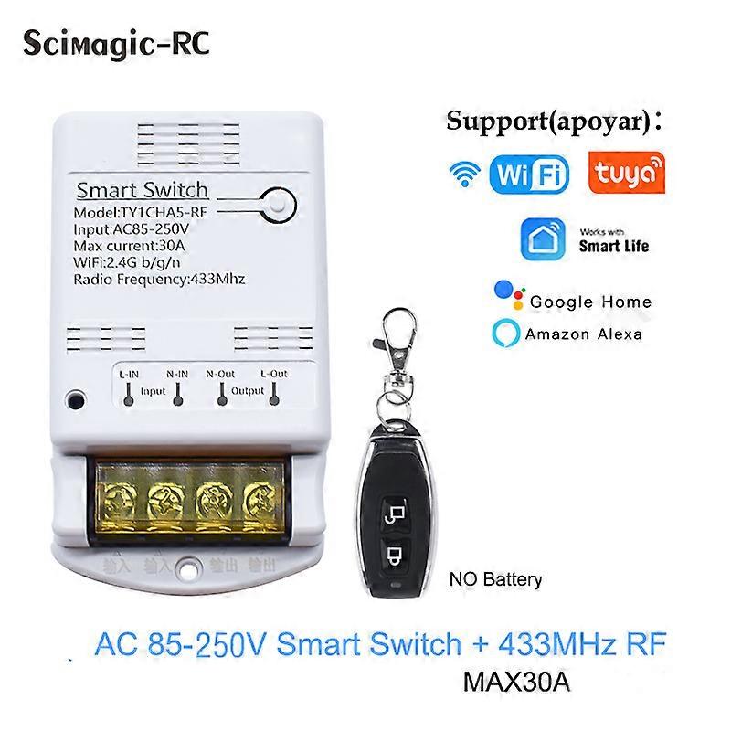 Tuya Smart Switch 20A 30A Voltage Relay 220v 230v 85-250v Light Motor On Off Timer Switch Module WIFI Work With Alexa