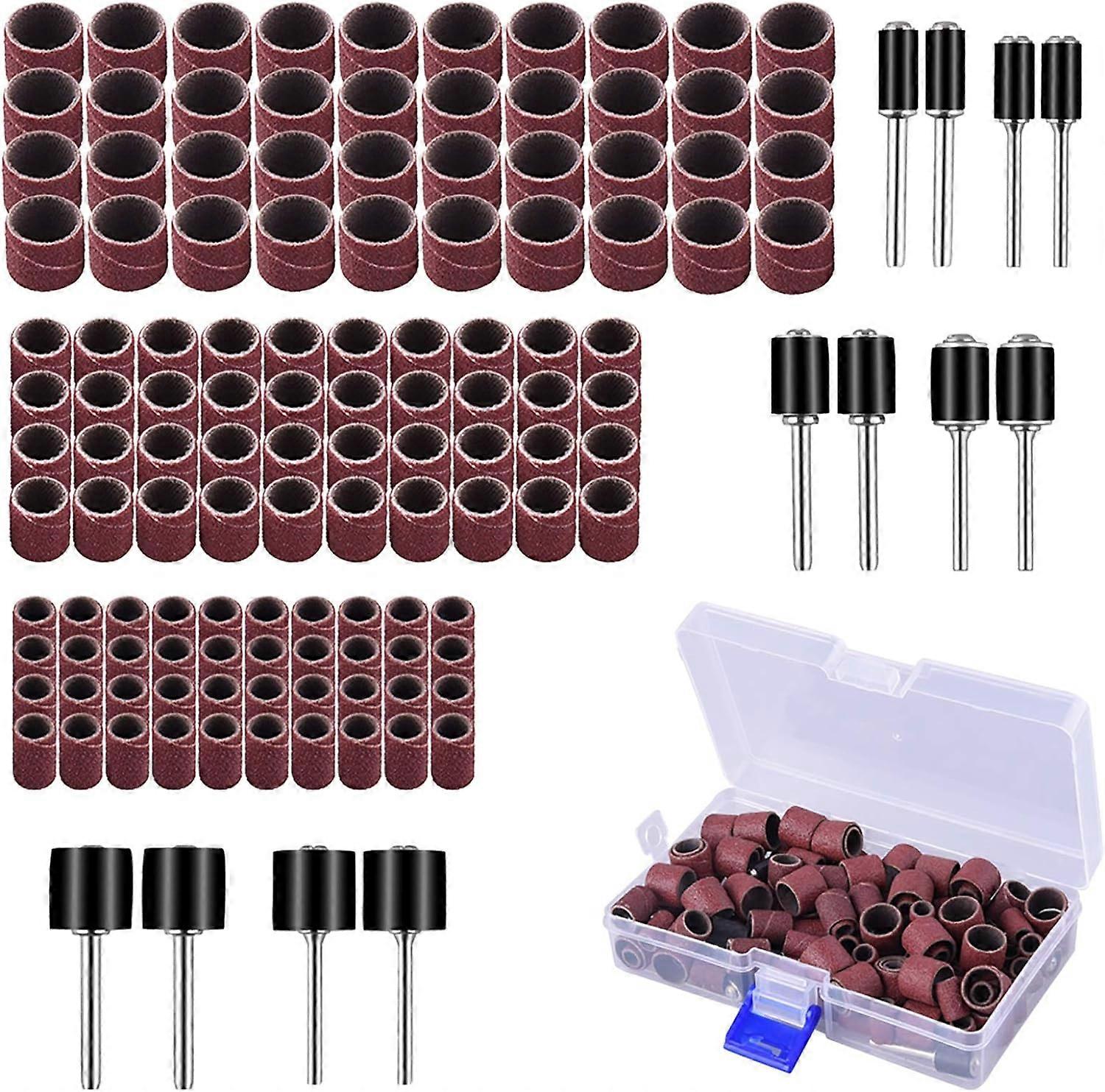 132pcs drum sander set with free box including 120pcs nail sanding sleeves and 12pcs drum chucks for Dremel rotary tool