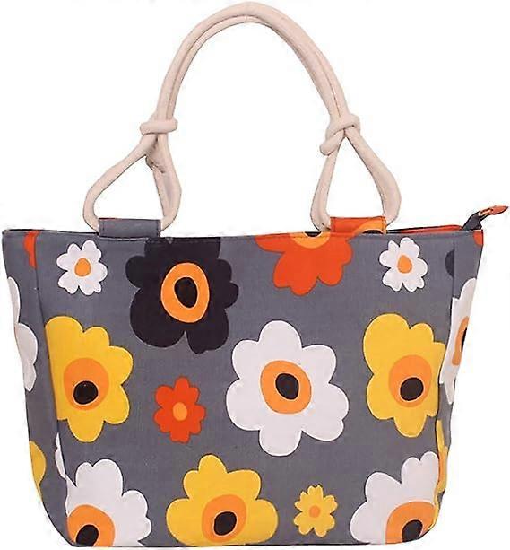 Praia viajar tote lona ombro saco shopping zip tote bag com alça de cabo de algodão, flor