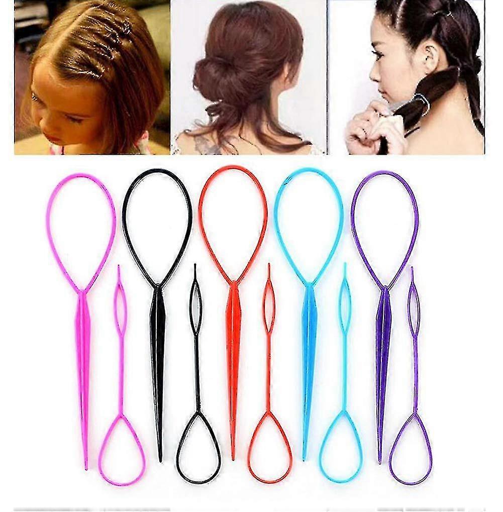 2024 10pcs(5 Large 5 Small) Kit de coiffure de queue en plastique Tresse de cheveux magique Fabricant de queue de cheval Clip Outil Simple Bricolage Coiffure (couleur aléatoire)