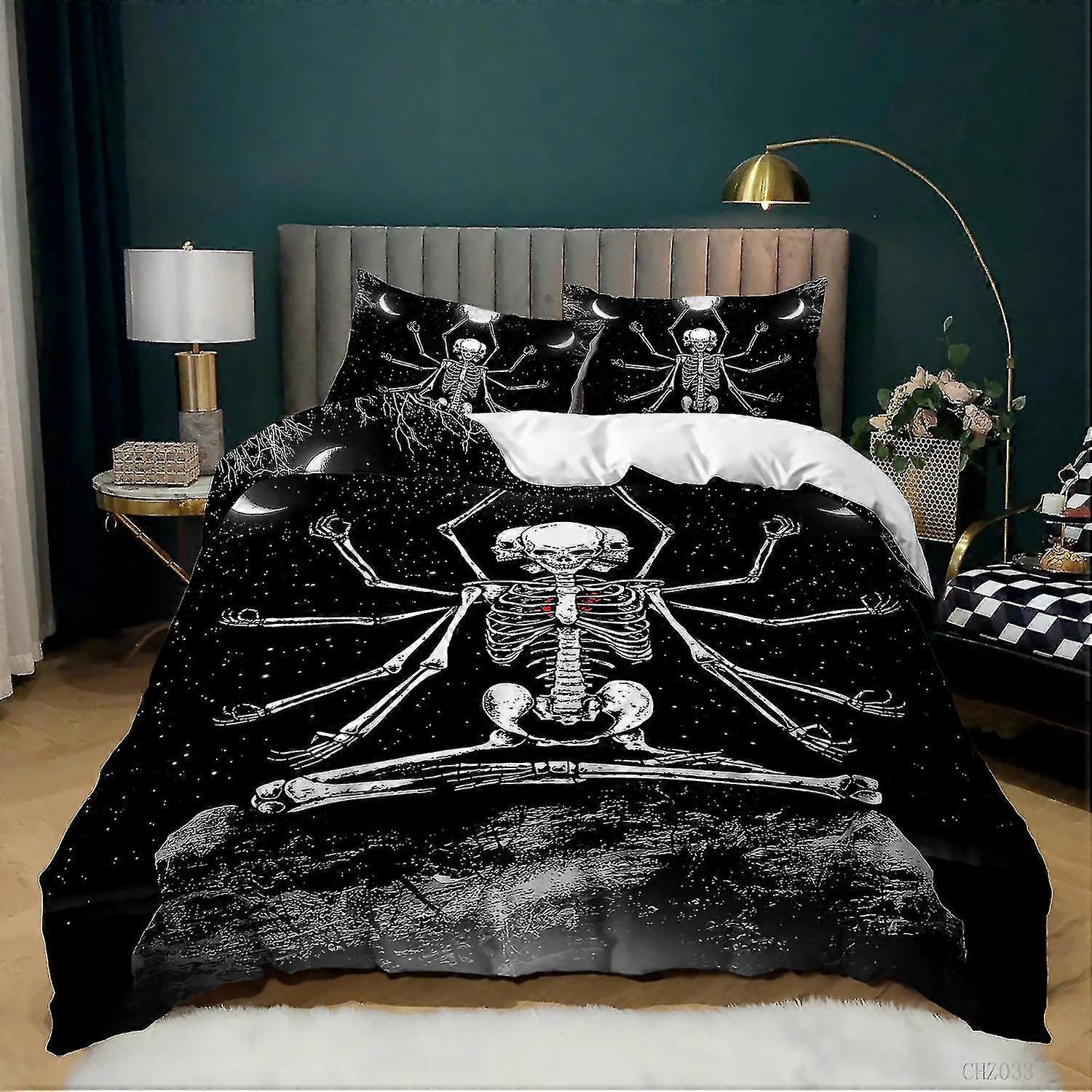 S21 3D-tryckt skelettpåslakan täcke täcke örngott 2/3st sängkläder set halloween present