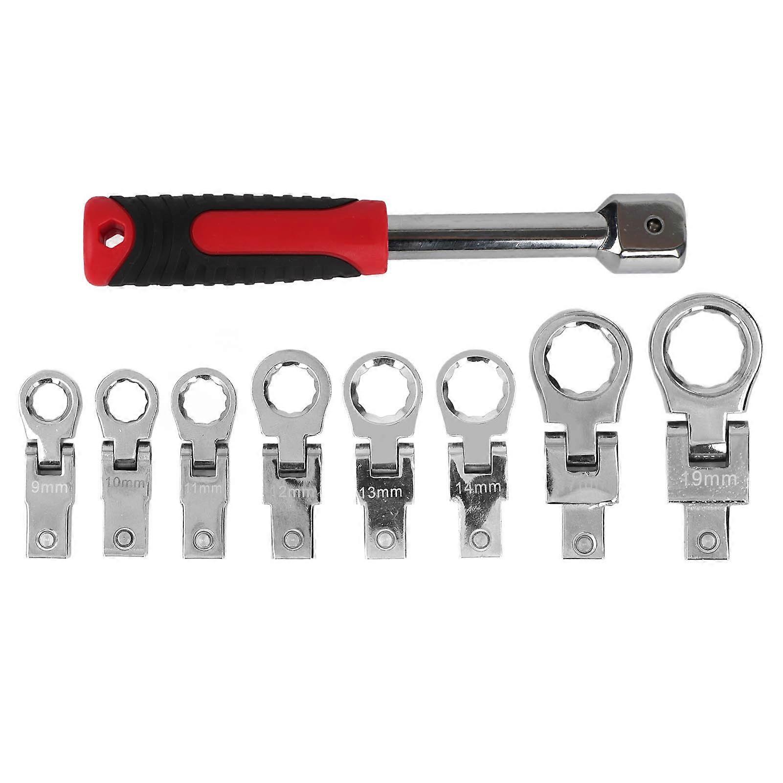 9 Pcs Detachable Socket Wrench Set 180 Degree Rotating Flex Head CR V Socketing Wrench Kit