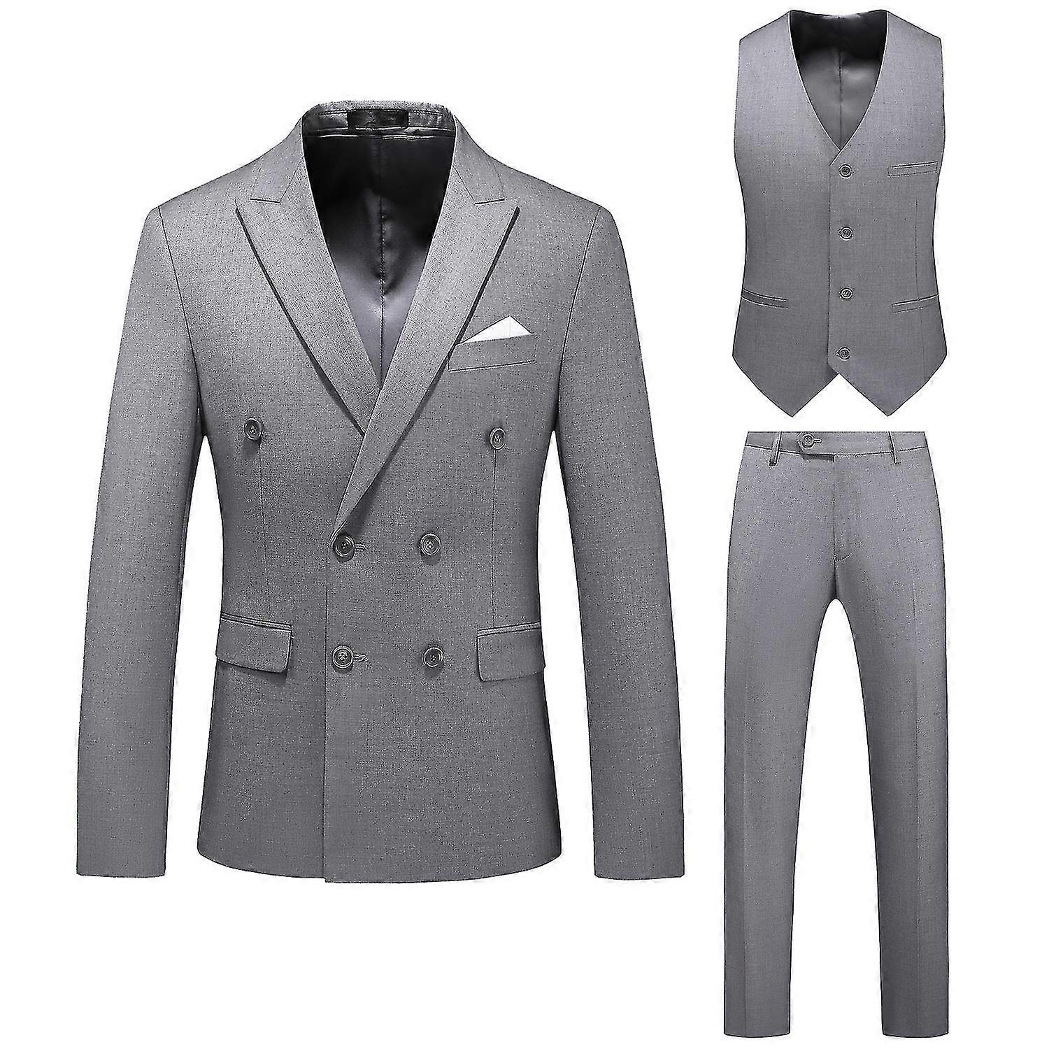 Men's Solid Color Double Breasted Suit For Spring
