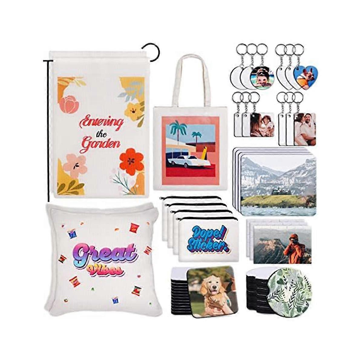 76Pcs Sublimation Blanks Products,DIY MDF Sublimation Keychain Blanks with Metal Chain,For Custom D