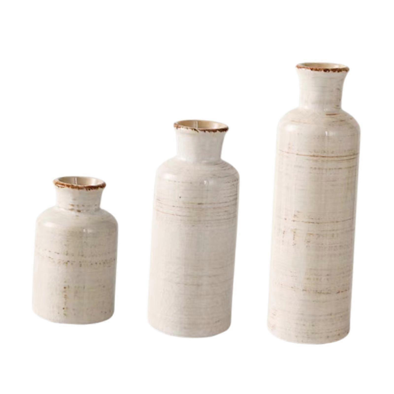 3 Pieces Ceramic Vase Set Centerpiece Table Decorations for Kitchen Tabletop Beige