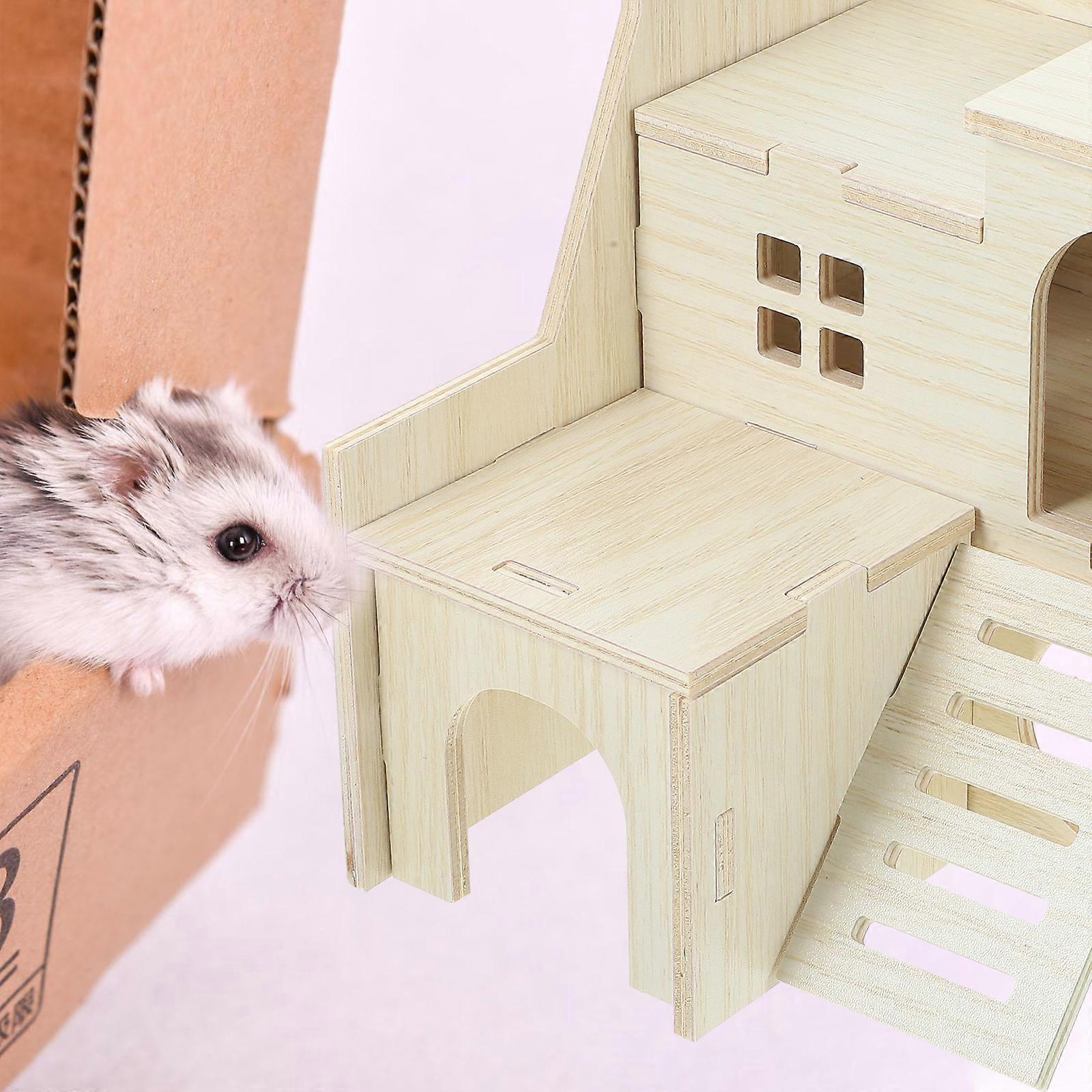 Image showcasing Wooden Small Animals Hideout Hamster Hiding Hut Wooden Hamster House ...