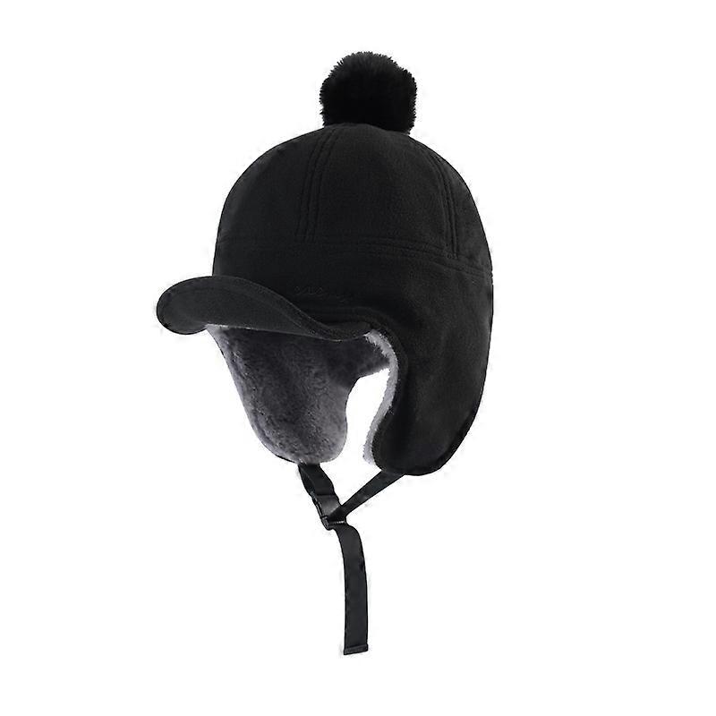 Duck tongue shape autumn and winter beanie with ear protection, thickened pilot beanie for riding skiing.black,2024 Ping