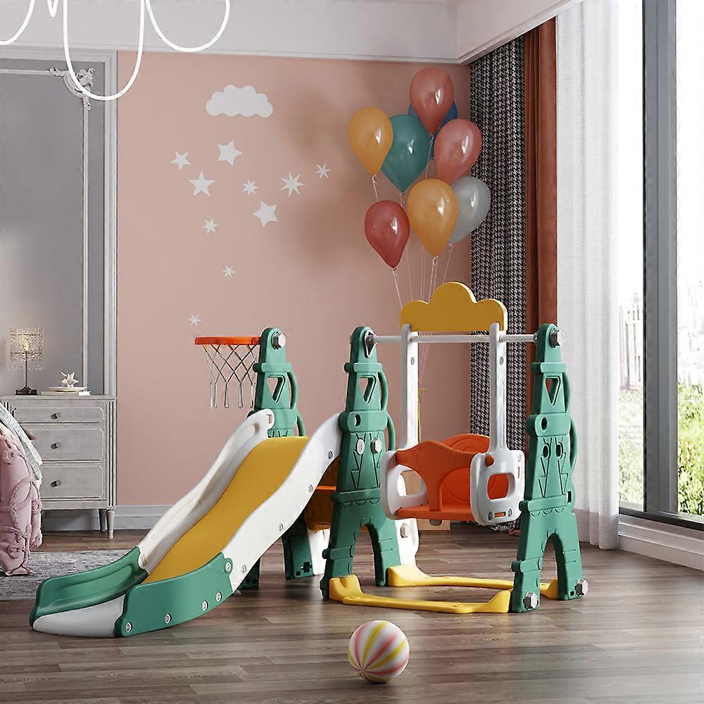 3-IN-1 Toddler Slide and Swing Climber Set with Basketball Hoop Kids Playset