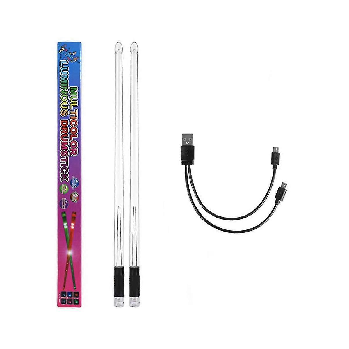 LED Light Emitting Drumsticks 15 Colour Gradient USB Rechargeable+Switch Electronic Drumsticks for