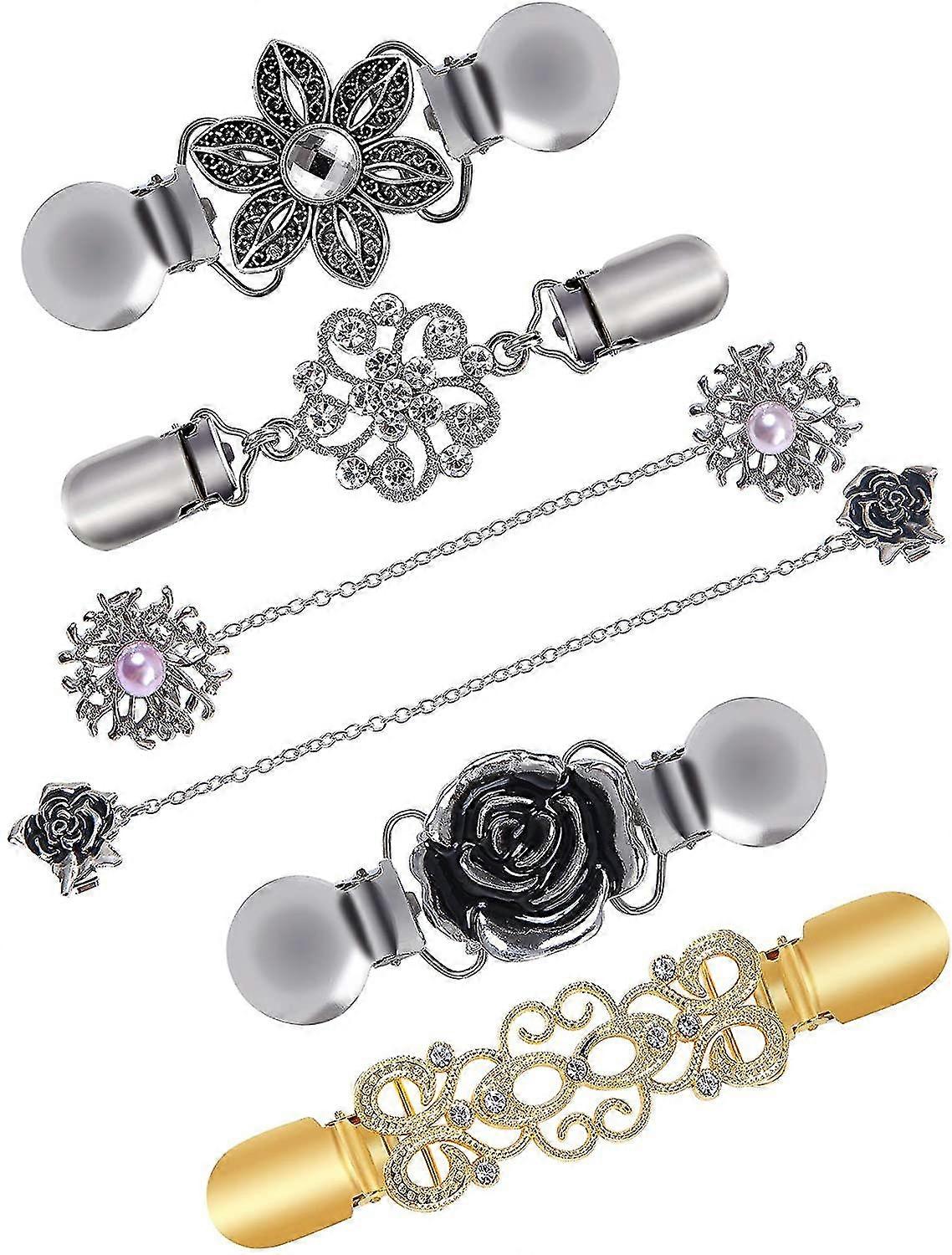 6pcs Retro Cardigan Clip Sweater Collar Clip Flowers Pattern Clips