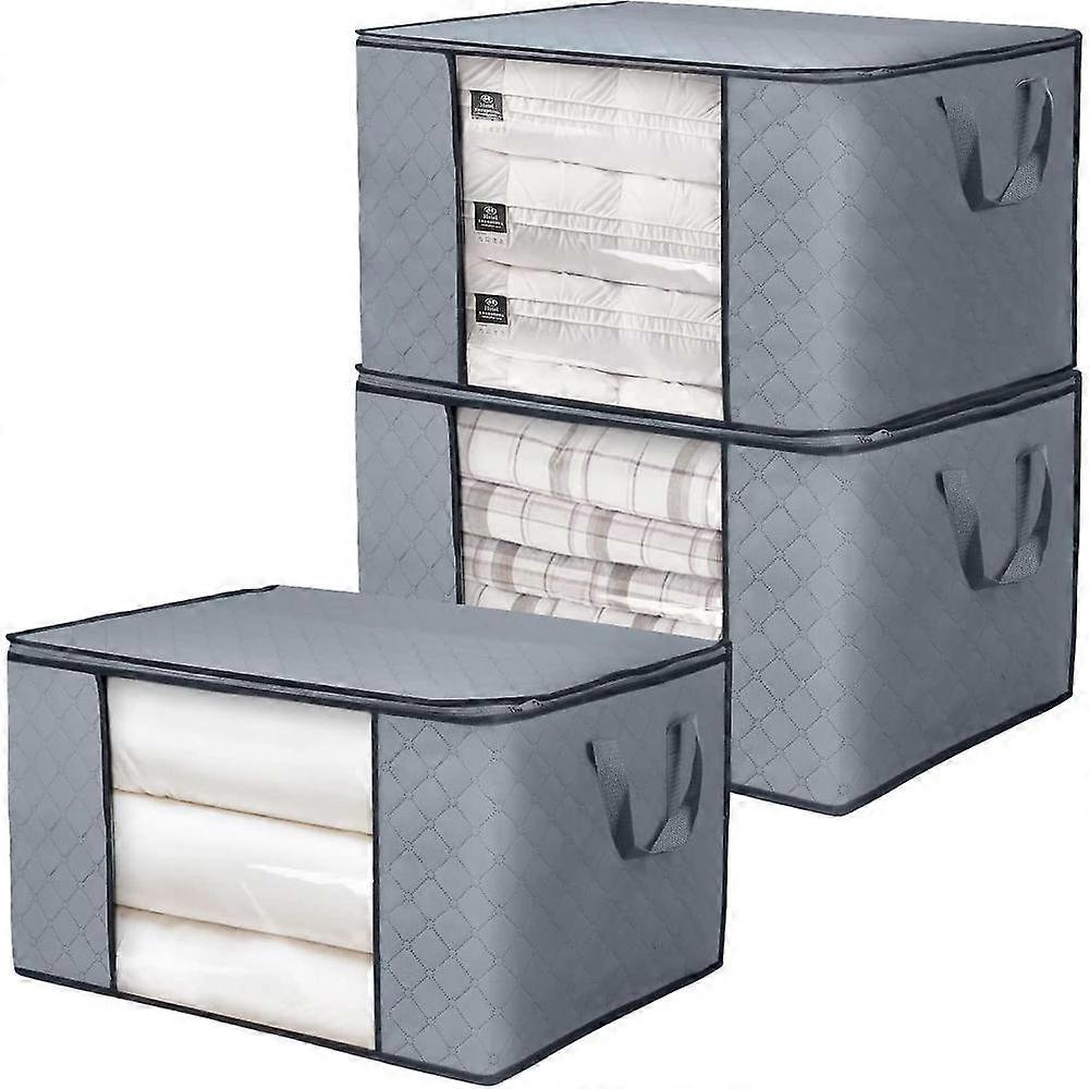 3 Pcs 90l Large Capacity Storage Bag Organizer With Reinforced Handle, Thick Fabric, Large Clear Window For Comforters, Blankets, Linens TBJ