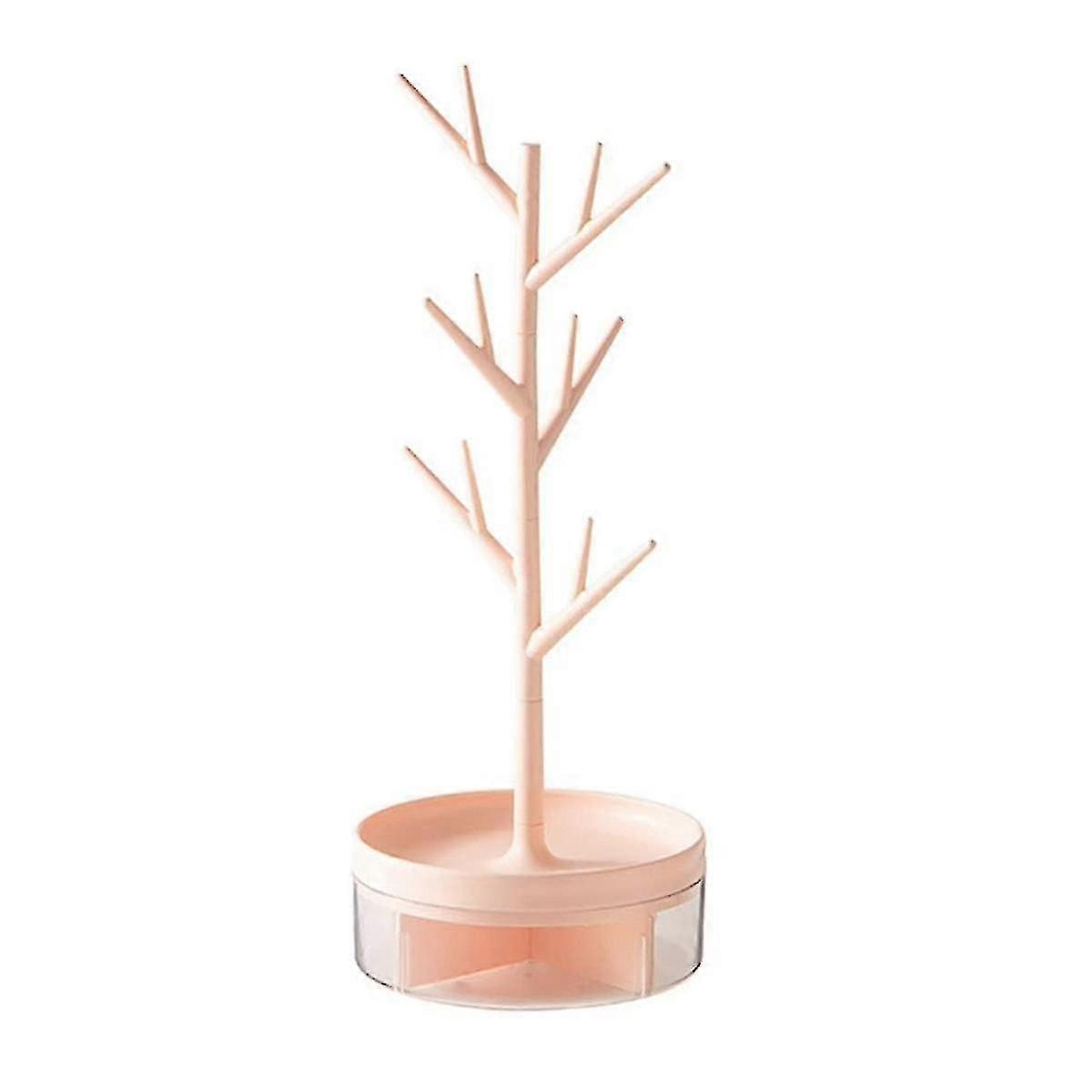 Branch Jewelry Rack With Rotatable Base And Storage Box Tree Tower Rack Hanging Organizer, Pink