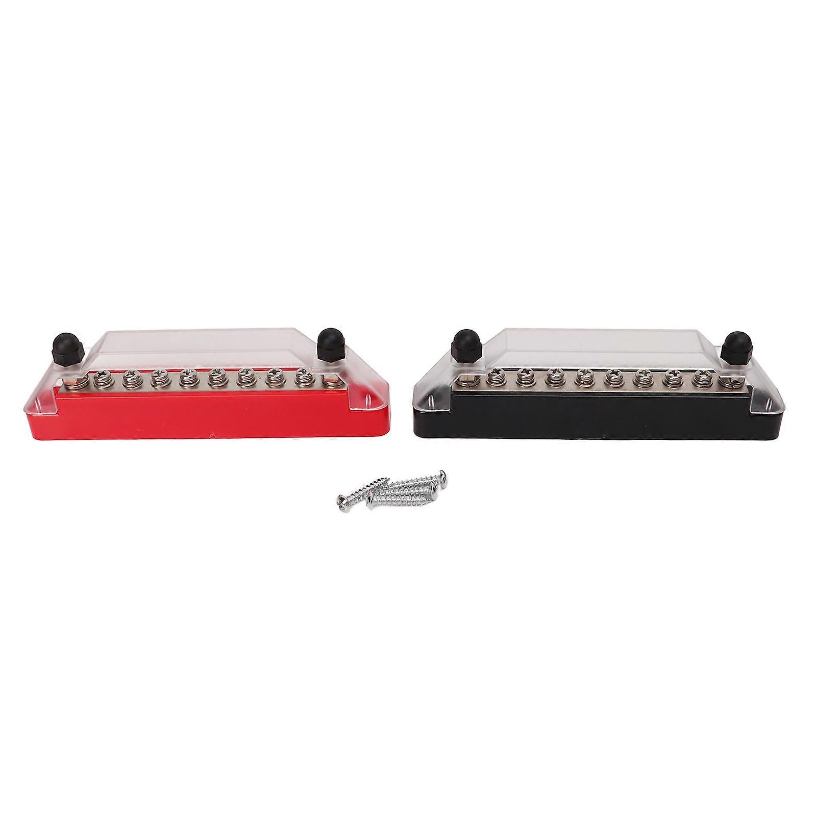 1 Pair Power Distribution Block 10 Terminal 48V 150A M6 Stud M4 Screw Bus Bar for Car Boat 2PCS M6 Studs 8PCS M4 Screw