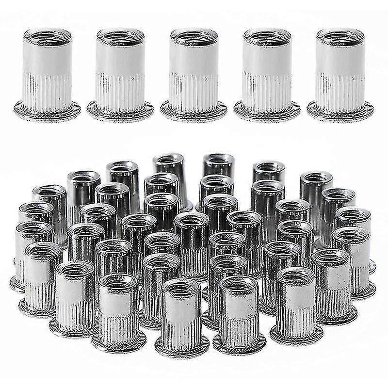 100PCS M6 Flat Head Threaded Rivet Nut, Stainless Steel Thread Rivet Nuts, Assortment Threaded Inserts For Mental