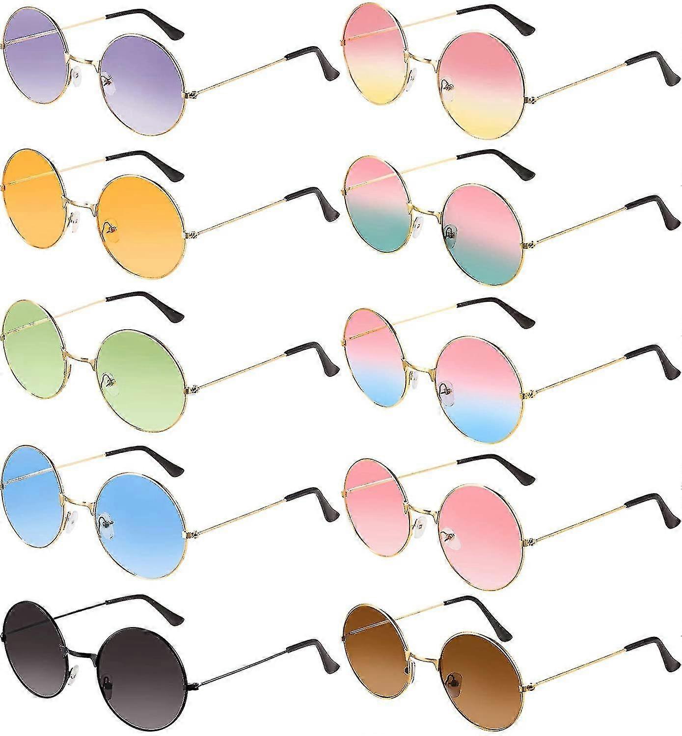10 Pairs Round Hippie Sunglasses John 60's Style Circle Colored Glasses Gold Frame Random Style