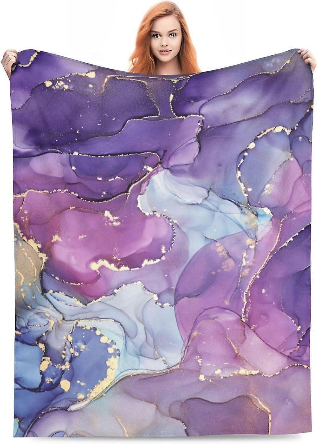 بطانية رخامية أرجوانية رمي بطانية بطانية سفر غامضة ناعمة لغرفة النوم غرفة المعيشة أريكة مكتب سيارة هدية طوال الموسم للفتيات الأولاد النساء الرجال 80 "x60