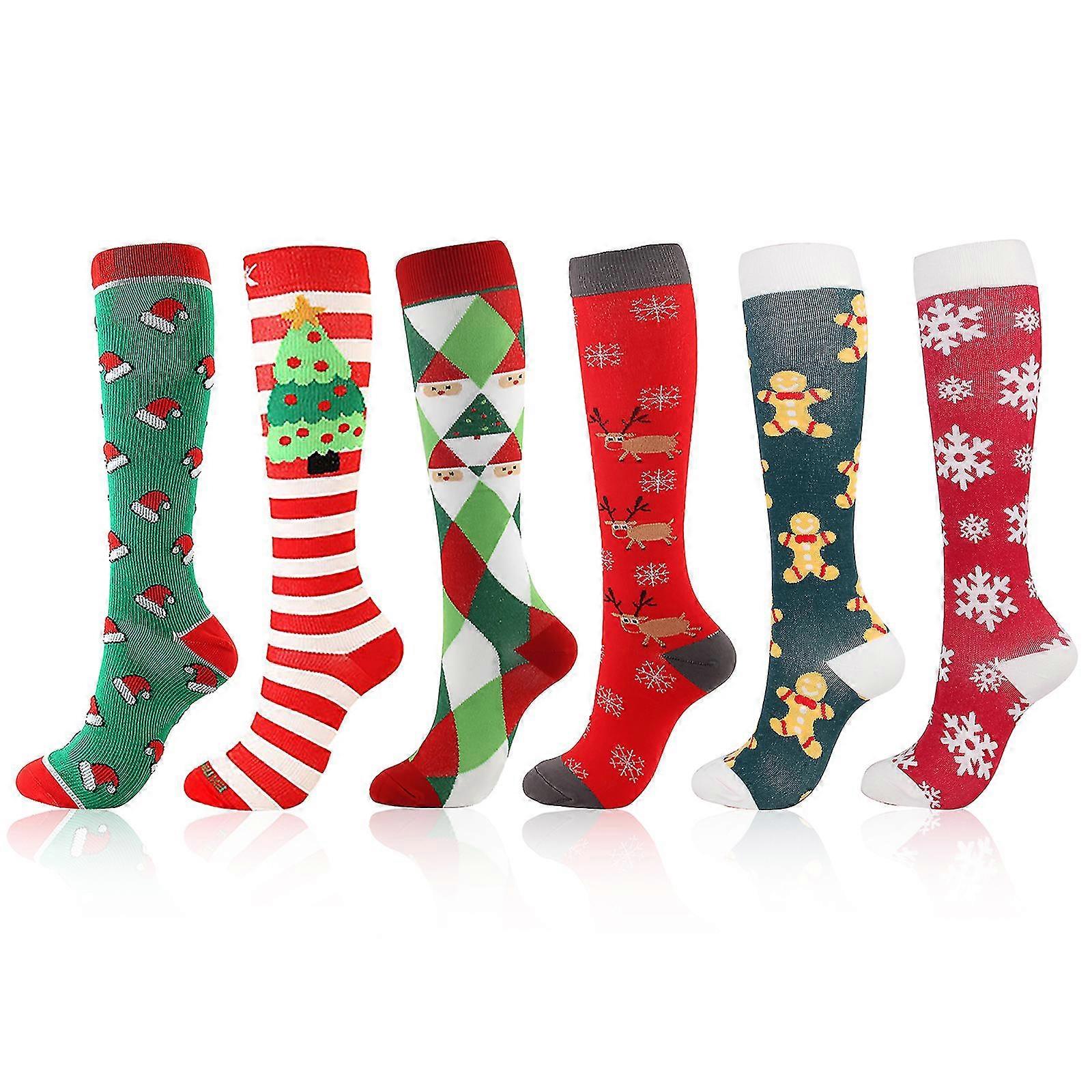6 paires chaussettes de Noël Chaussettes de compression Genoux Hauts Bas Nylon Chaussettes confortables