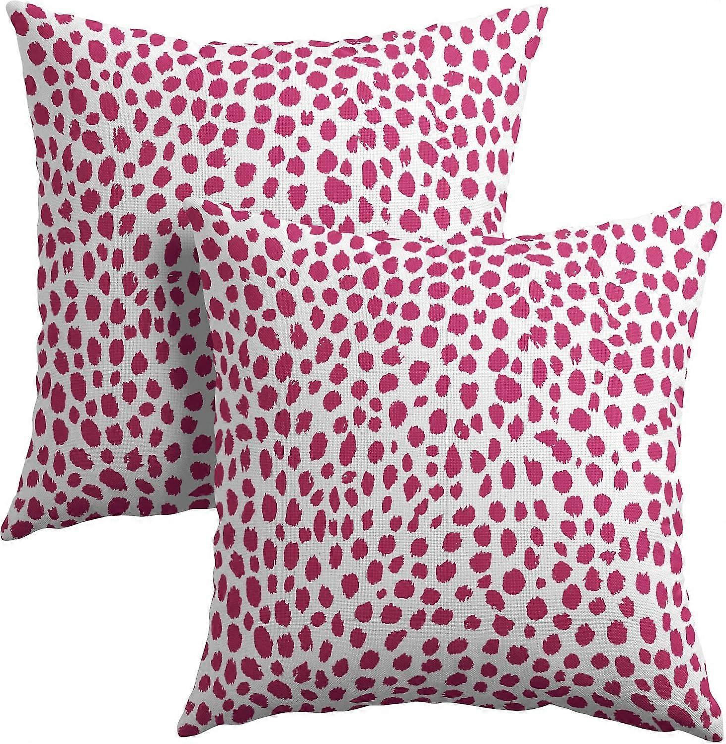 ホットピンククリーム枕カバー18x18インチ自由奔放に生きるデザイン水玉スロー枕カバー2つのモダンなブラシストロークプリント枕カバーコットンリネンCushio