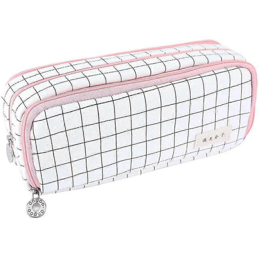 Student Pencil Case Large Capacity Pink Check Design