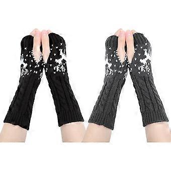 Winter Fingerless Gloves - Women Arm Warmer Gloves Knit Crochet Wrist Gloves Thumb Hole Gloves Half Knitted Warm Weave GlovesGray+Black