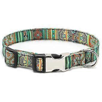 Collar para Perro Azteca Geométrico Collares para Mascotas Pequeño Mediano Grande Cachorro Ajustable Suave Étnico Niño Niña - Verde Viento Nacional