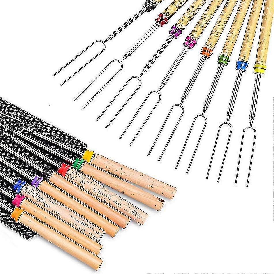 Marshmallow Roasting Sticks, 32 Inch Extendable Telescoping Roasting Sticks Forks With Wooden Handle For Fire Pit