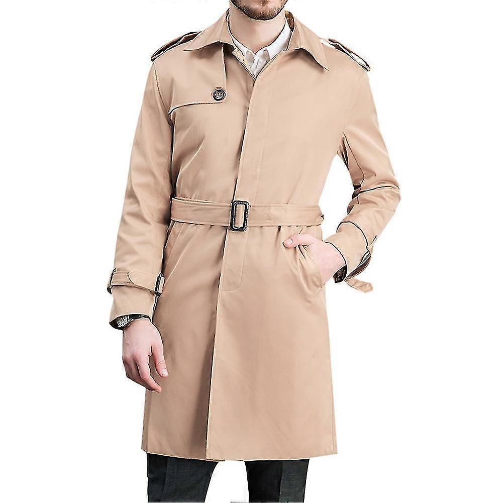 VAWAN Mens Solid Lapel Casual Mid-Length Single-Breasted Overcoat
