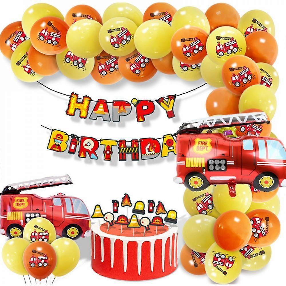 Strażak Balony Wóz strażacki Balony Baner Tort Topper Wóz strażacki Strażak Tematyczne Dekoracje na przyjęcie urodzinowe Samochody Balony VJT