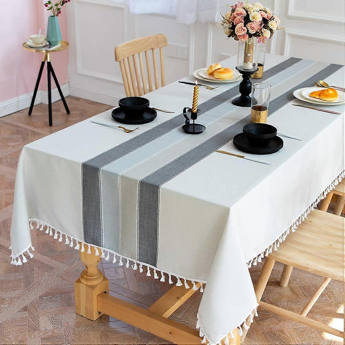 Grey Table Cloth Tablecloths Rectangle Table Cloths Tassle Tablecloth , Dining Table(55''x120''/10-12 Seats/Muti-Grey