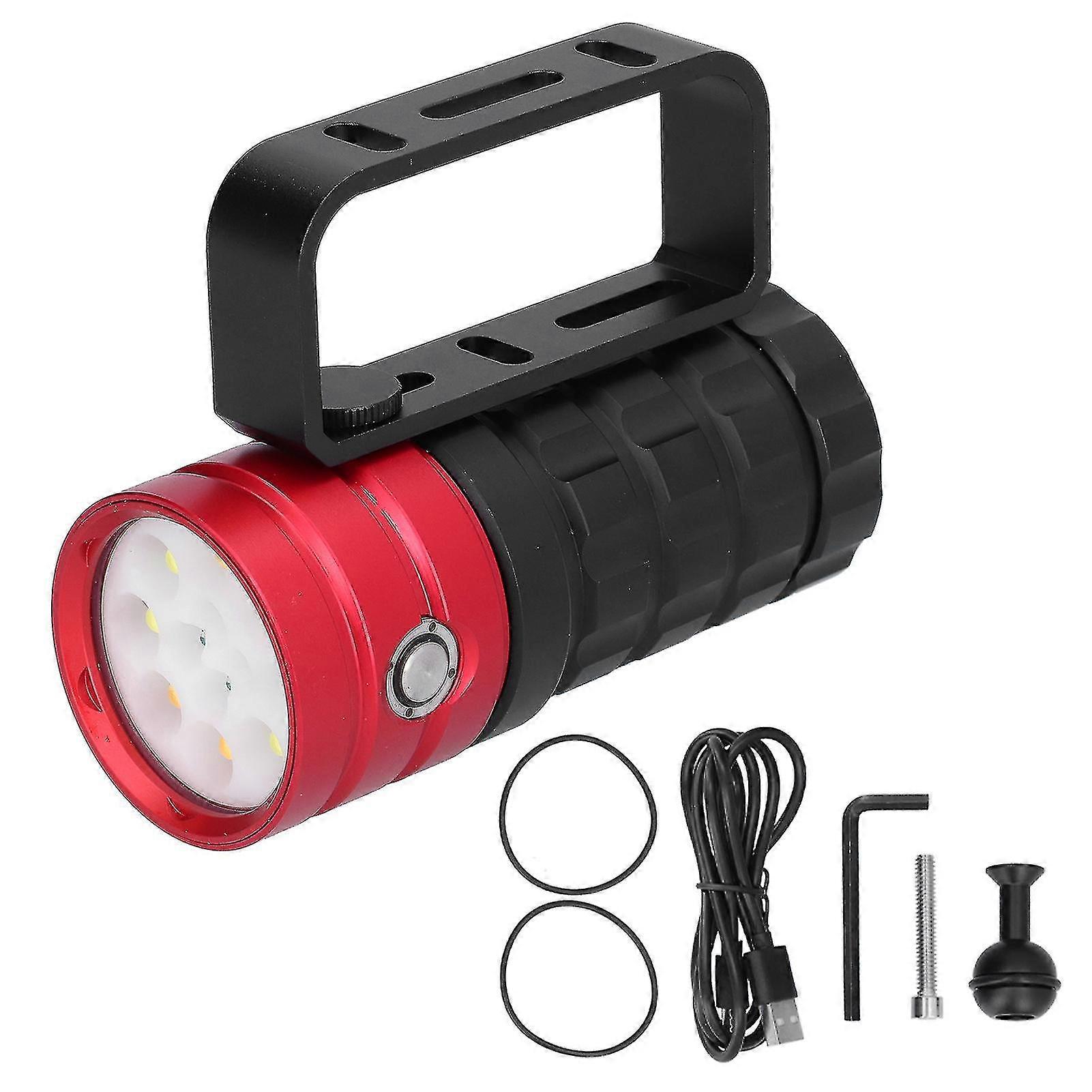 Red 100m Underwater Diving Flashlight - 12LED, 10000LM